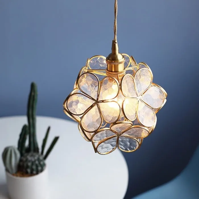 Retro Glass Flower Petal Pendant Lamp