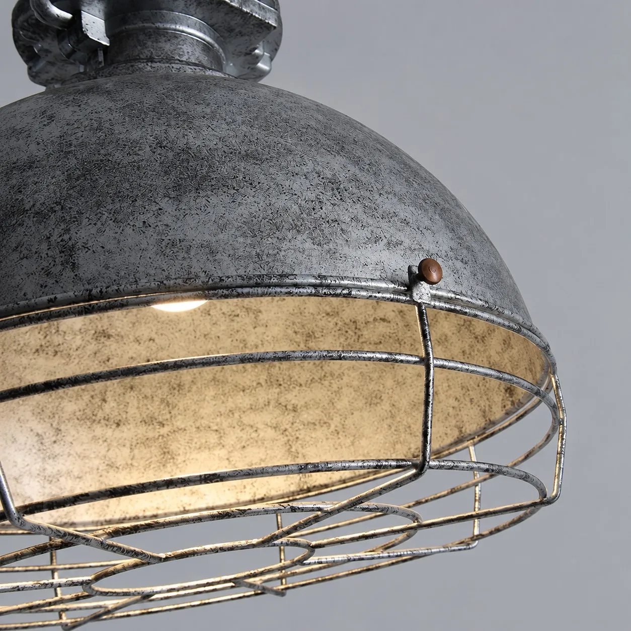Weathered shade and protective cage detail