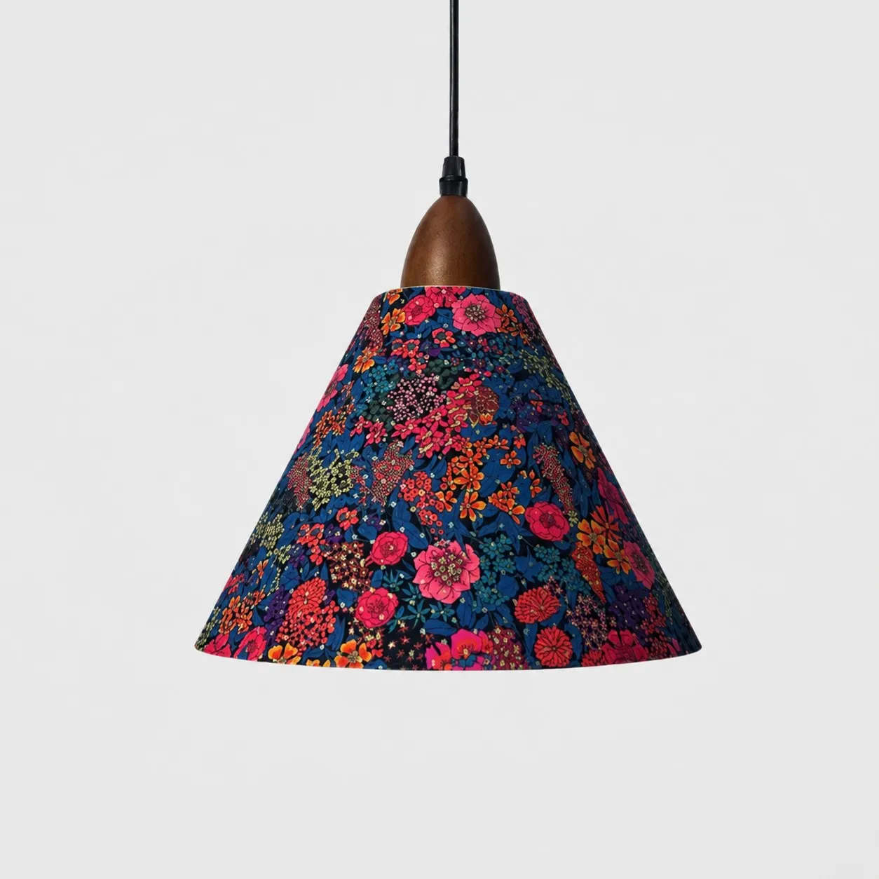 Medium gold foil floral cone pendant light front view
