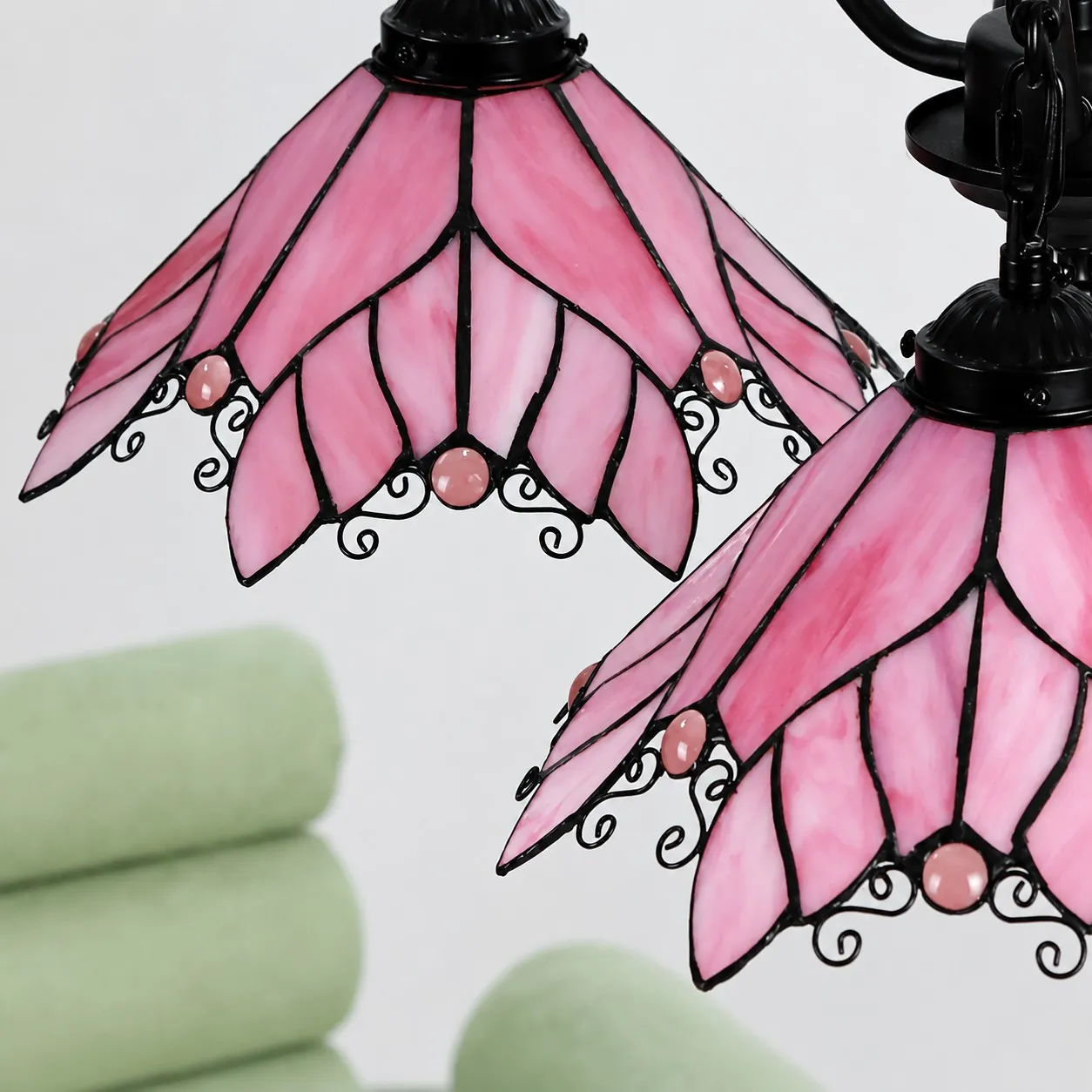 Four-Light Stained Glass Chandelier
