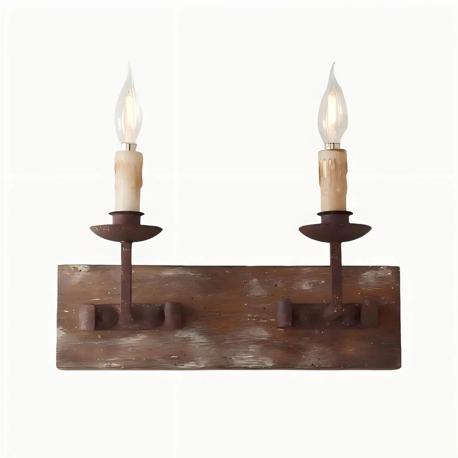 Two light rustic candle wall sconce on a white background