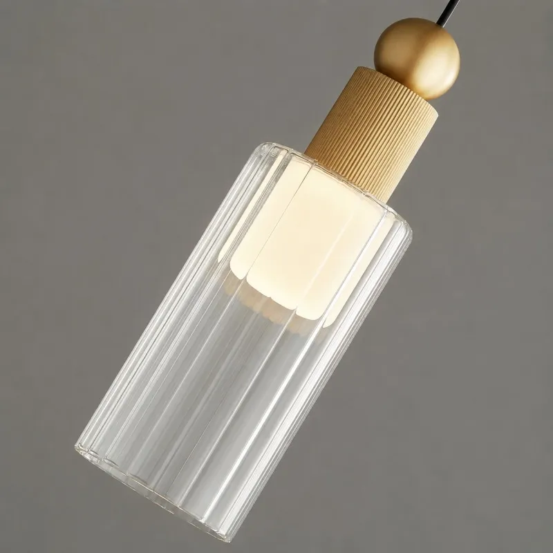 Natural copper ribbed glass pendant close detail