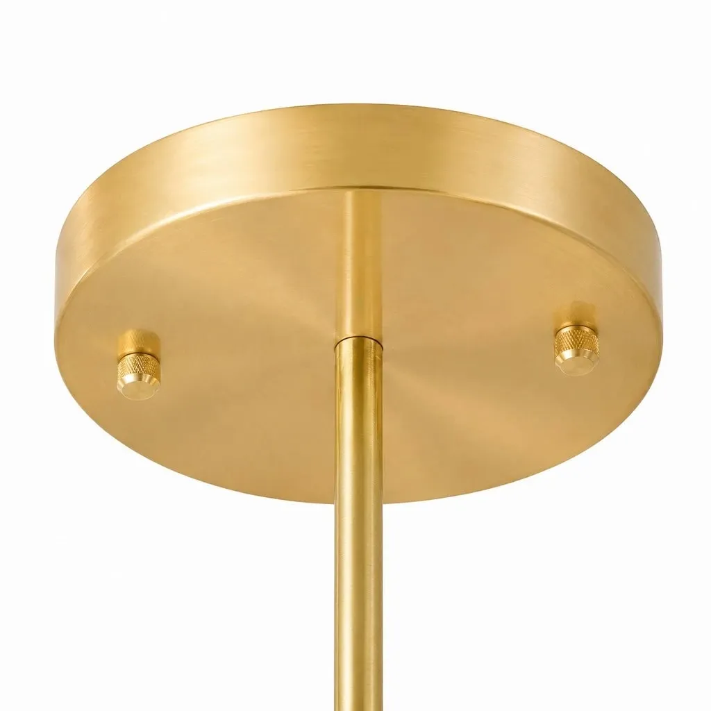 Close-up of the round gold ceiling canopy and downrod