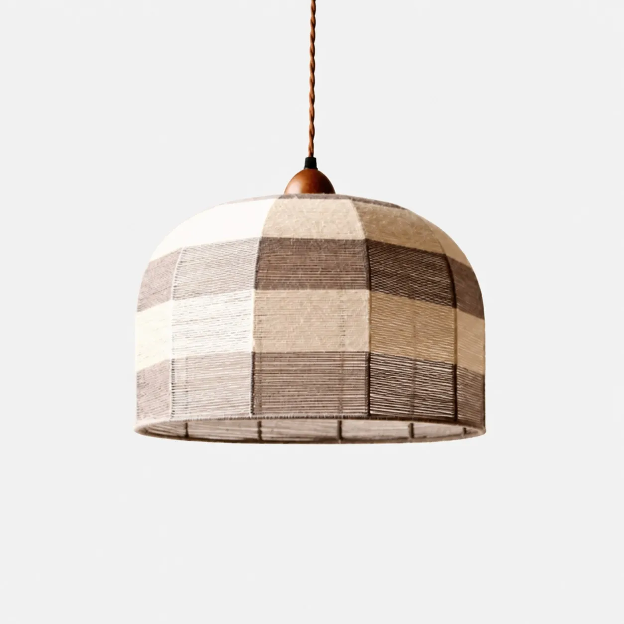 Patchwork cotton thread dome pendant light with walnut ceiling cup