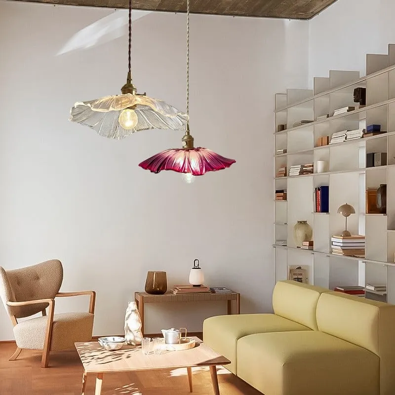 Retro Lotus Glass Pendant Light For bedroom