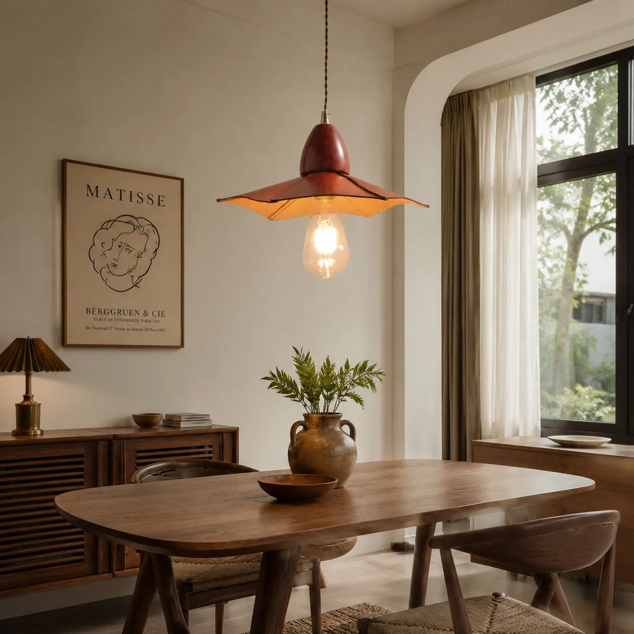 Vintage leather pendant light
