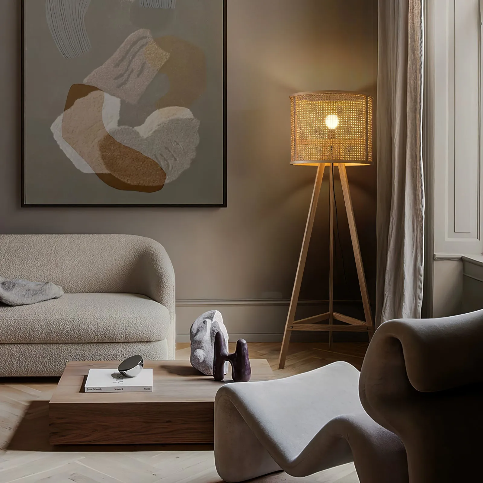 Tripod Wooden Rattan Floor Lamp - Vakkerlight