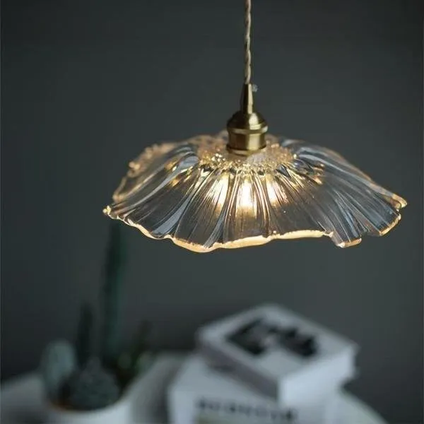 Retro Lotus Glass Pendant Light For bedroom