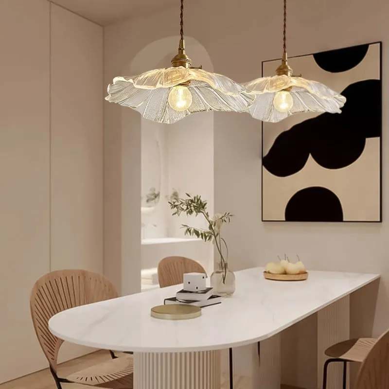Retro Lotus Glass Pendant Light For bedroom