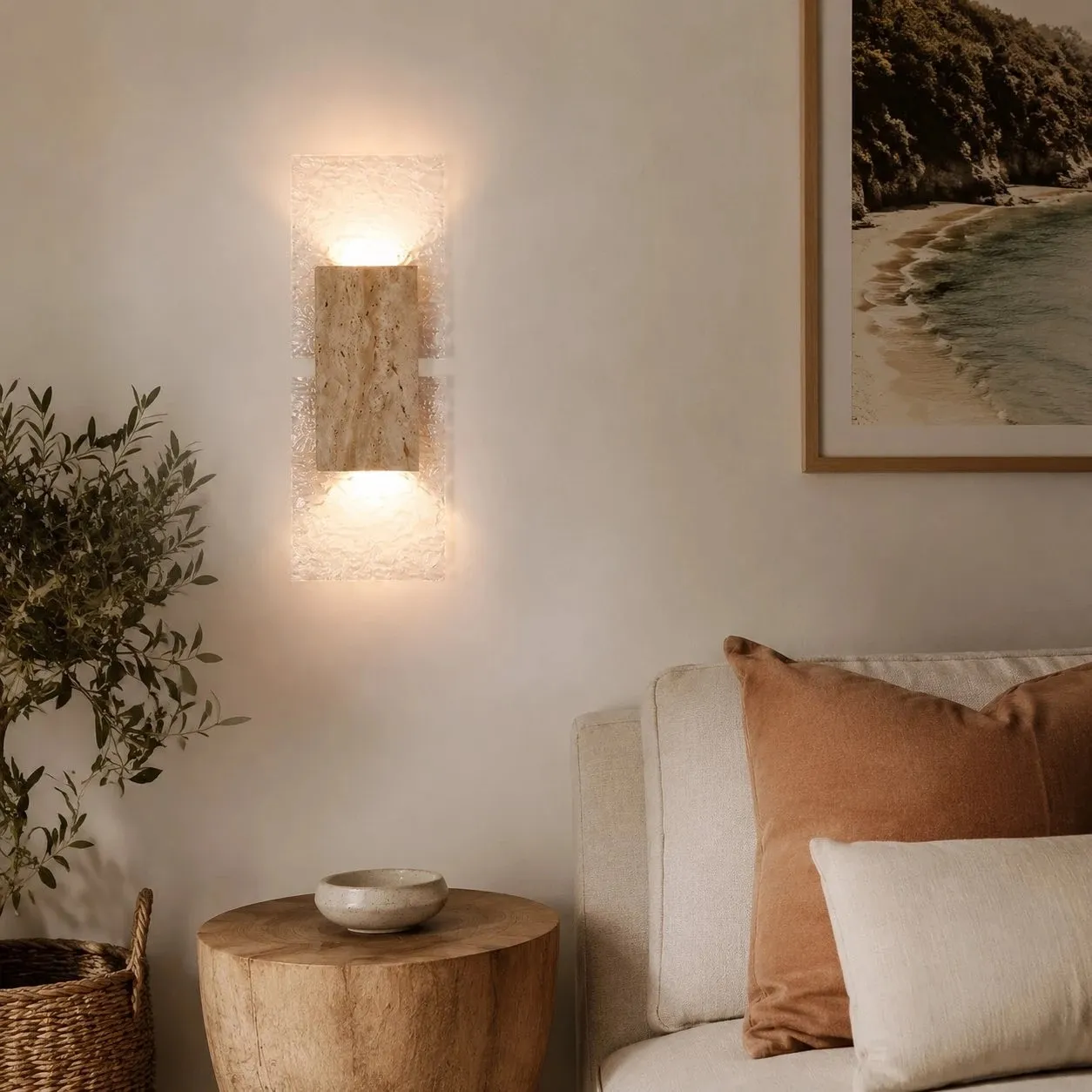 Organic modern living room wall sconce scene