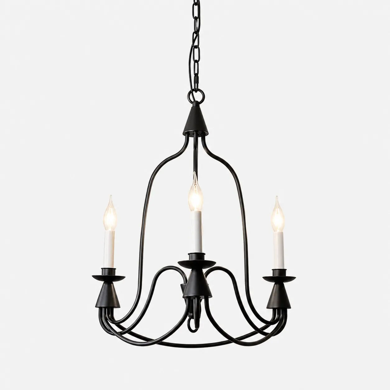 Black three-light vintage iron candle chandelier
