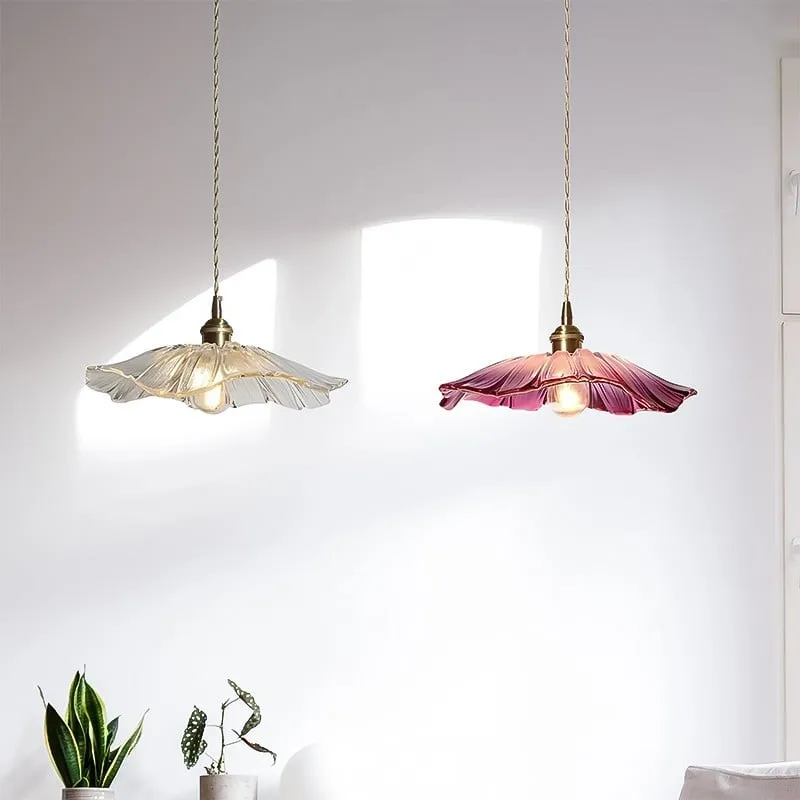 Retro Lotus Glass Pendant Light For bedroom