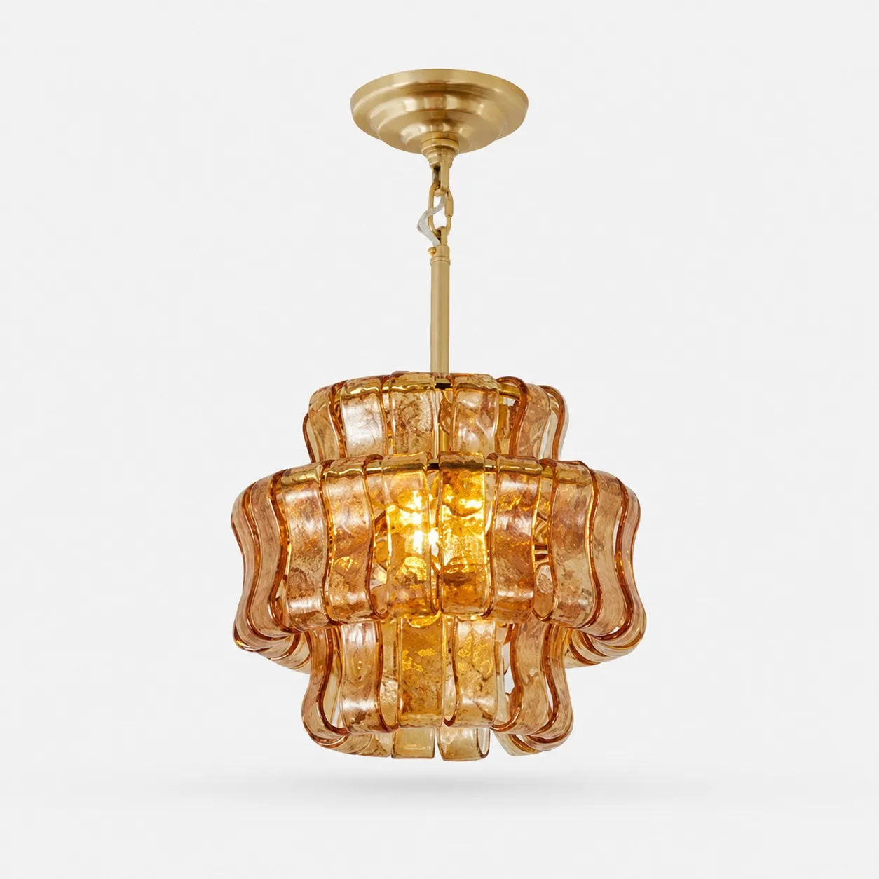 Complete Amber textured glass pendant
