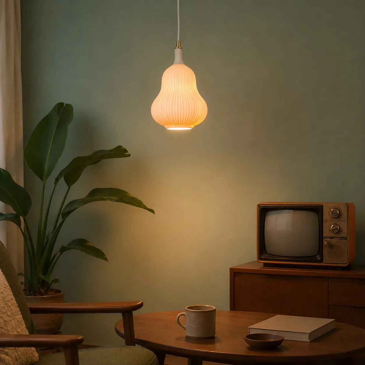 Ceramic pendant lamp in a living room