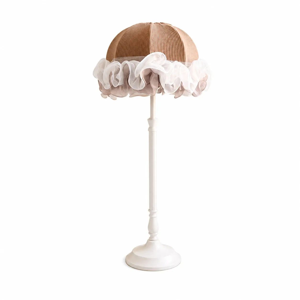 Brown and white French vintage table lamp full SKU view