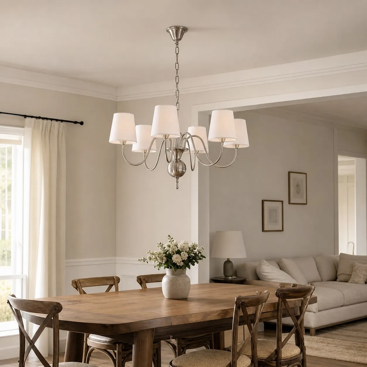 French Vintage Fabric Shade Chandelier