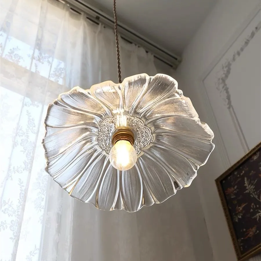 Retro Lotus Glass Pendant Light For bedroom