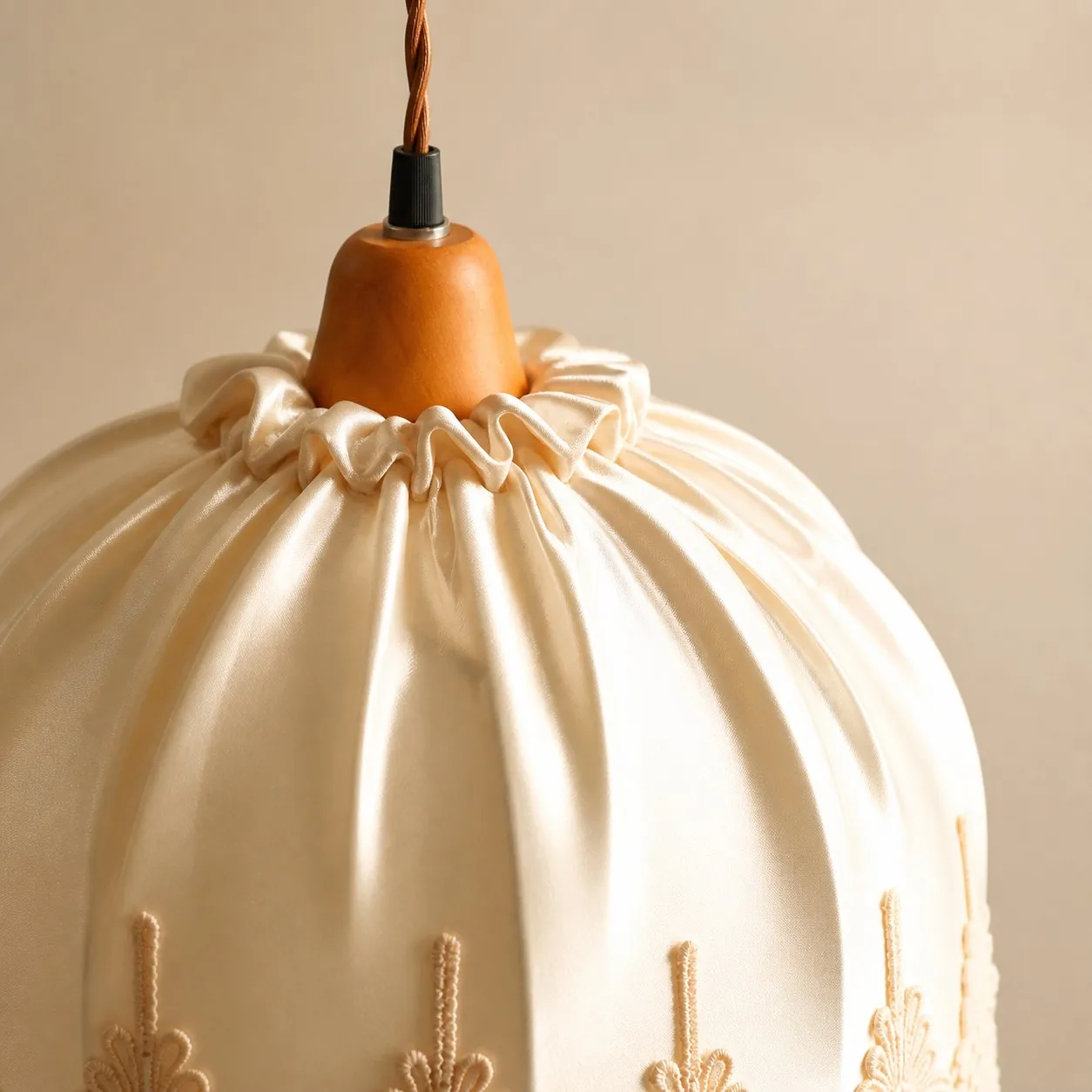 Pleated fabric shade top detail