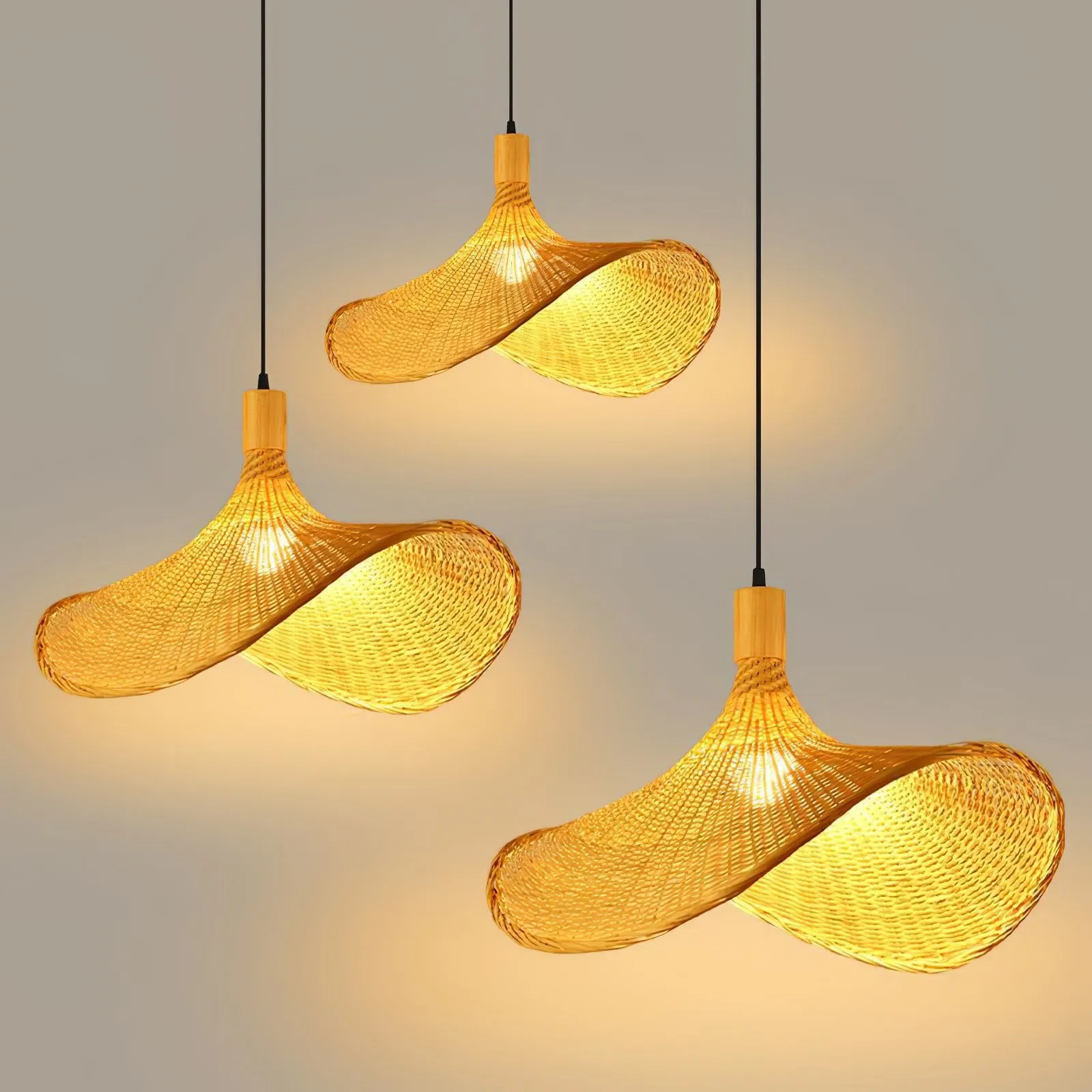Rattan Weave Hat Pendant Light - Vakkerlight