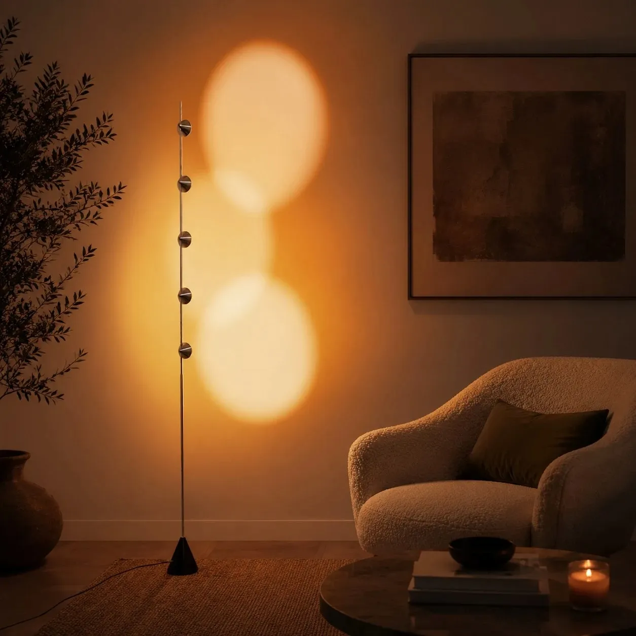 Sunset projection floor lamp creating a warm lounge atmosphere