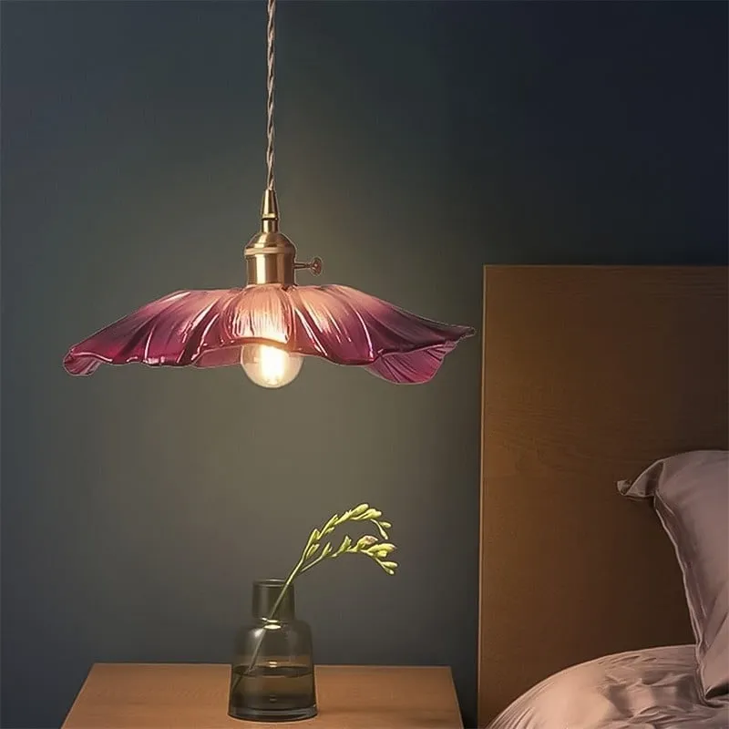 Retro Lotus Glass Pendant Light For bedroom