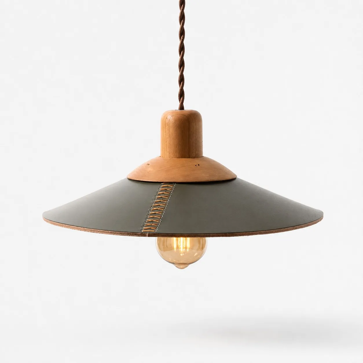 Dark green leather pendant light