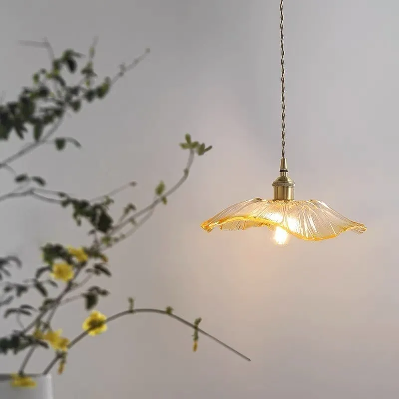 Retro Lotus Glass Pendant Light For bedroom