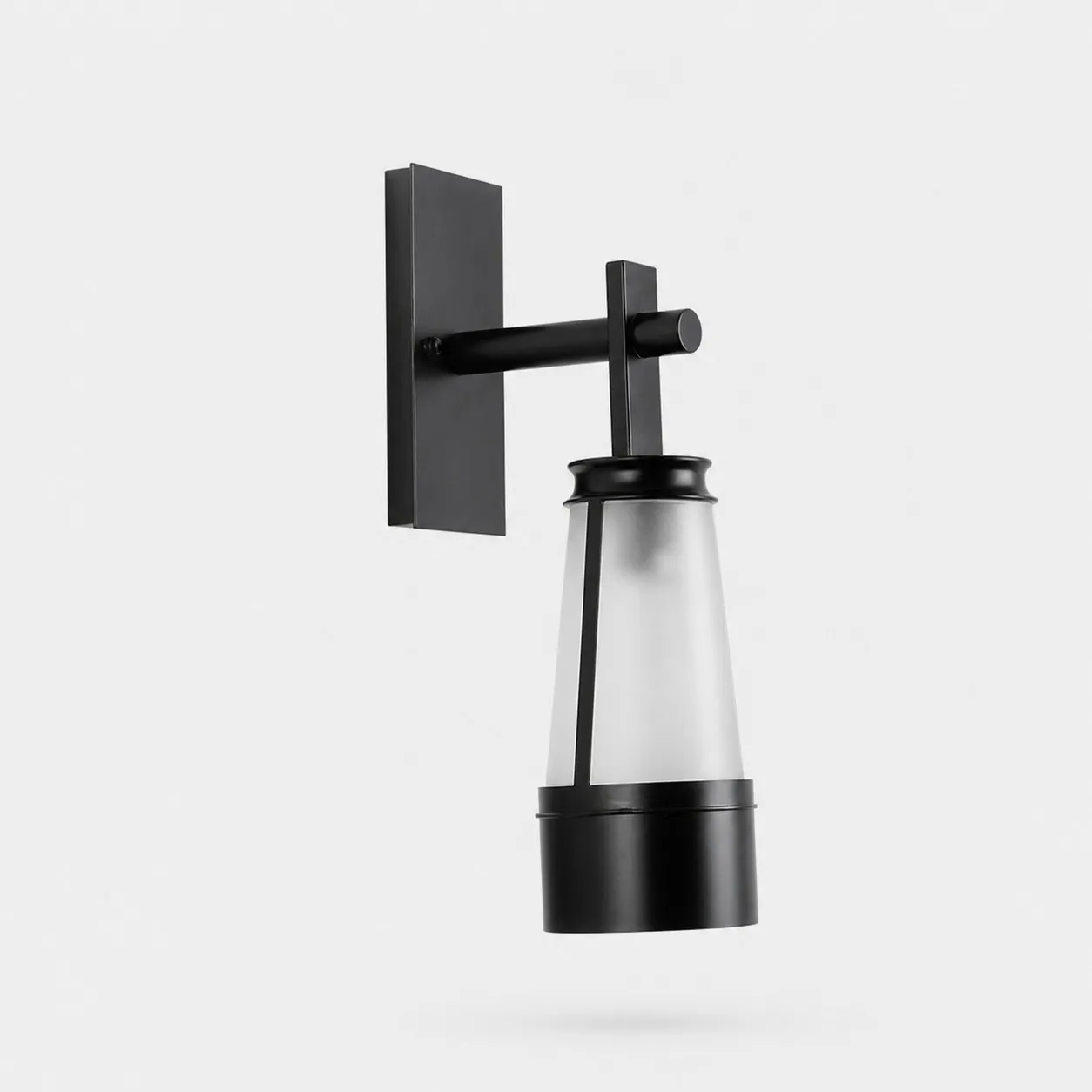Vintage black outdoor wall lantern on a light background