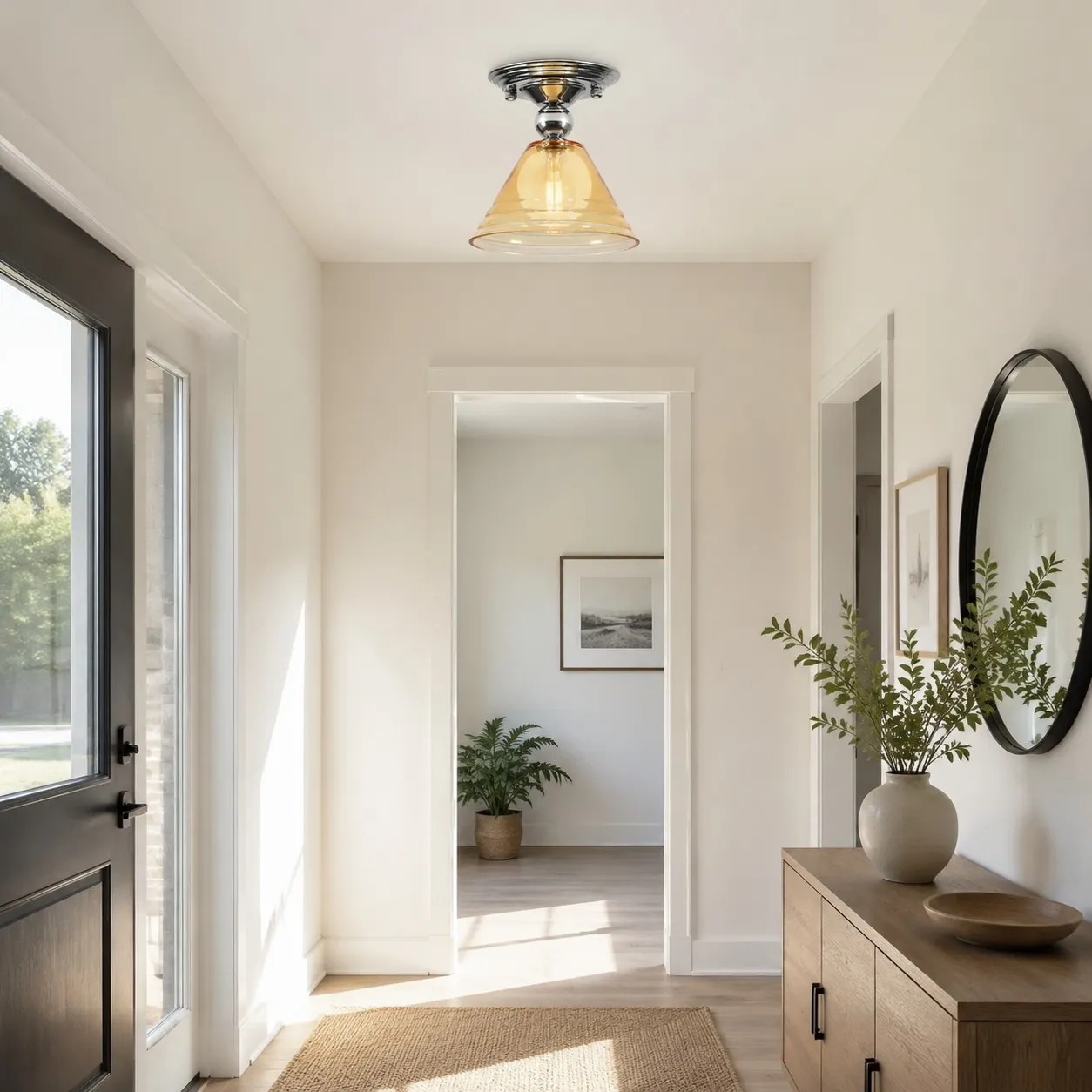 Light Yellow Glass Pendant Light With Chrome Canopy