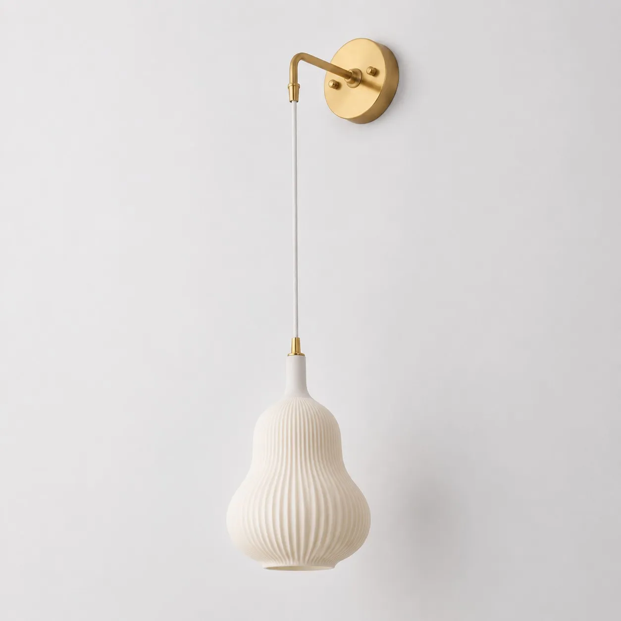 Milk white gourd glass wall light with brass arm