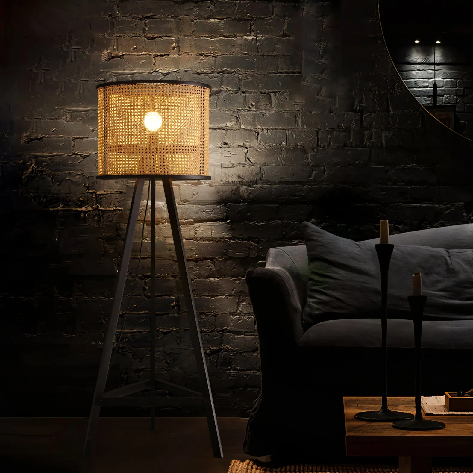 Tripod Wooden Rattan Floor Lamp - Vakkerlight