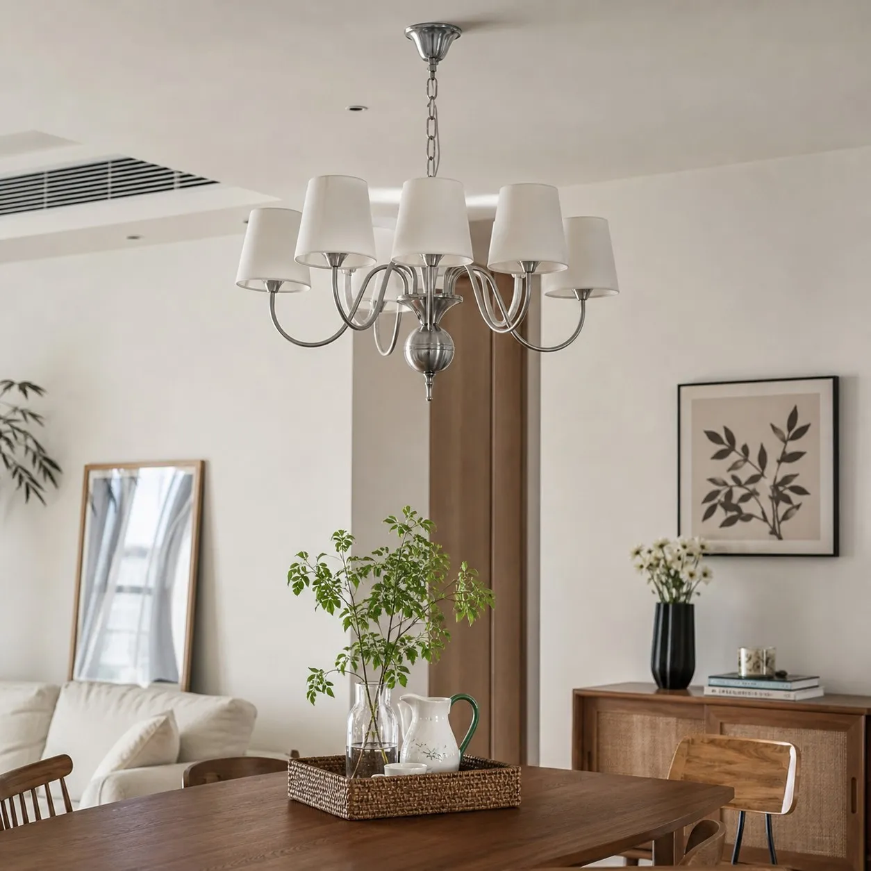 French Vintage Fabric Shade Chandelier