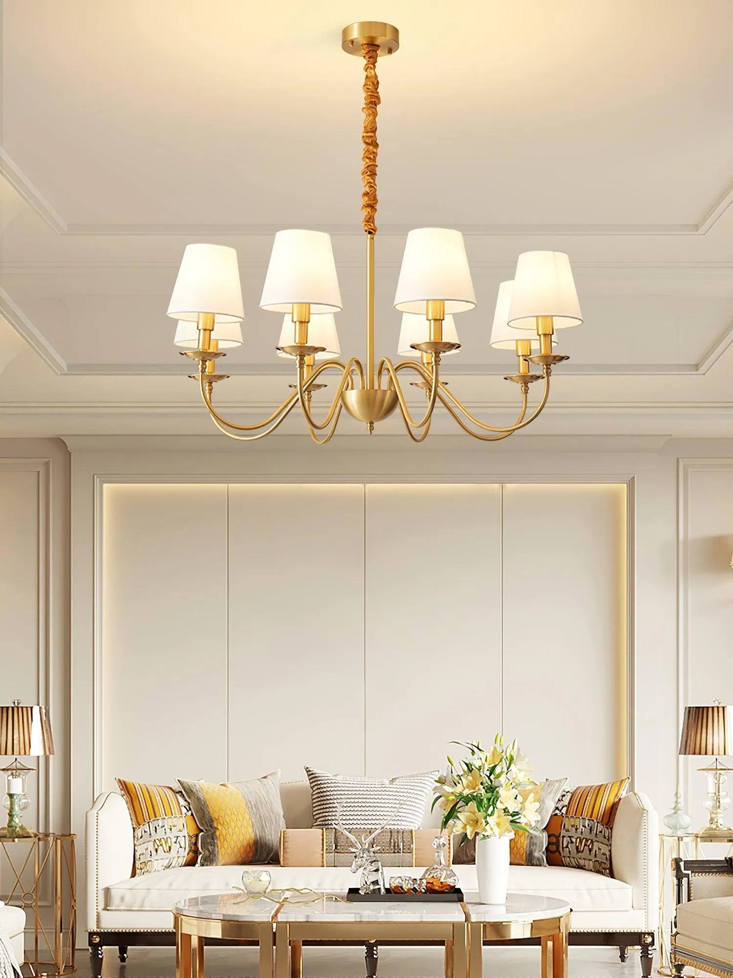 Tapered Fabric Brass Chandelier - Vakkerlight