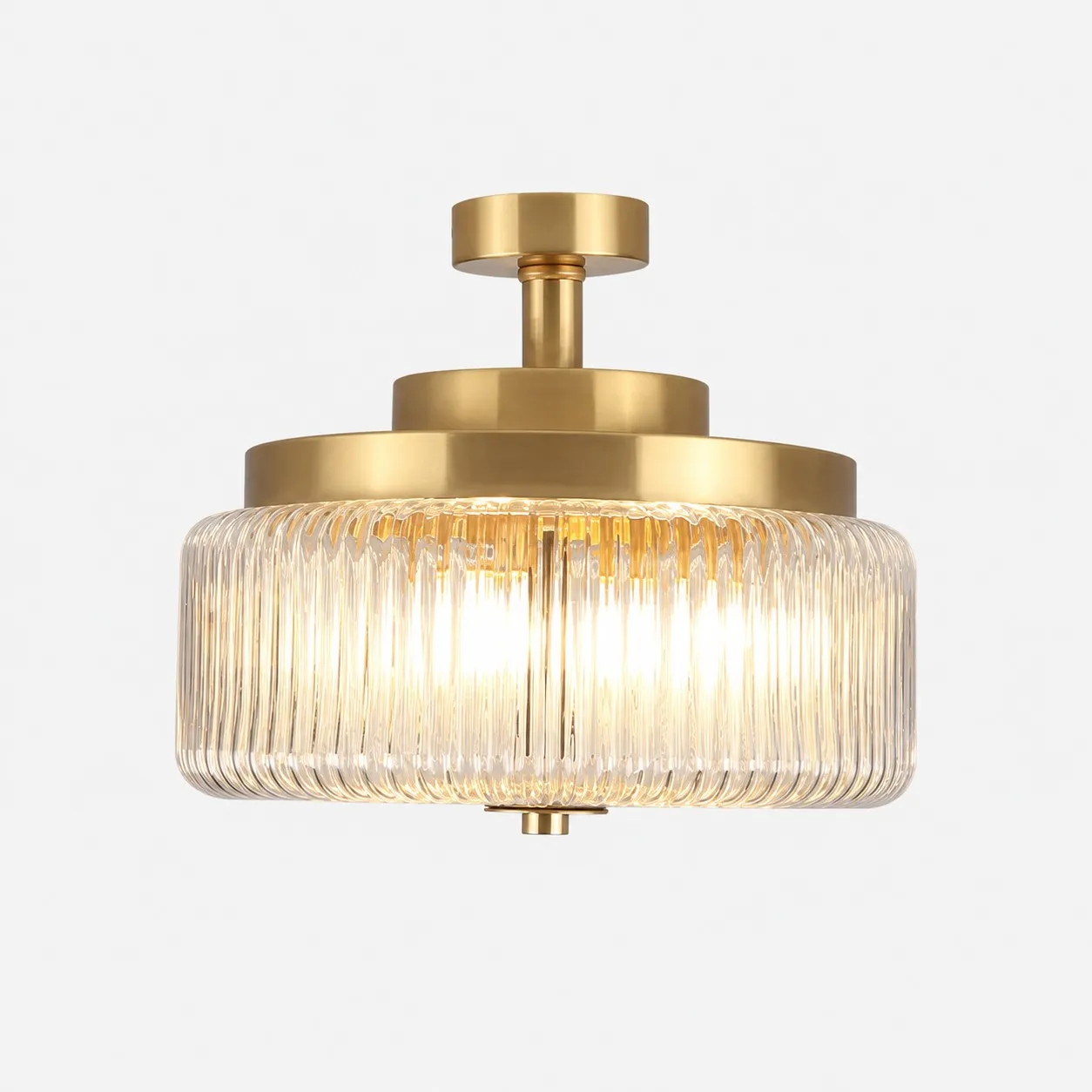 Antique Brass Ribbed Glass Ceiling Light