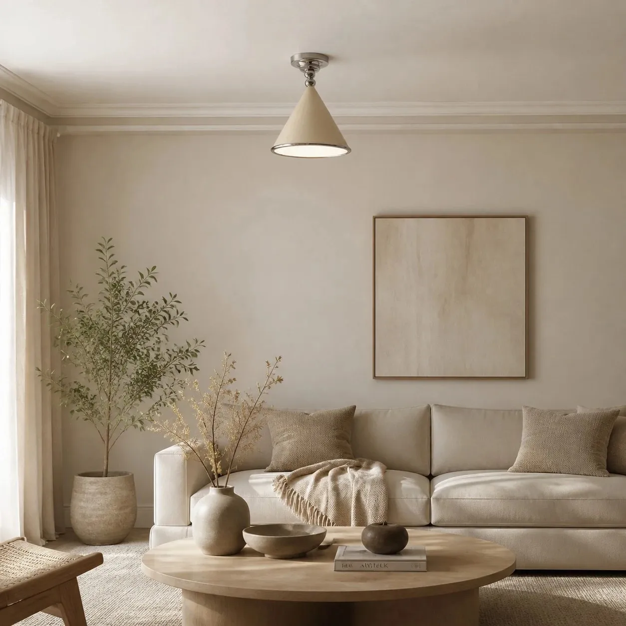 Installed bedroom scene, cream shade