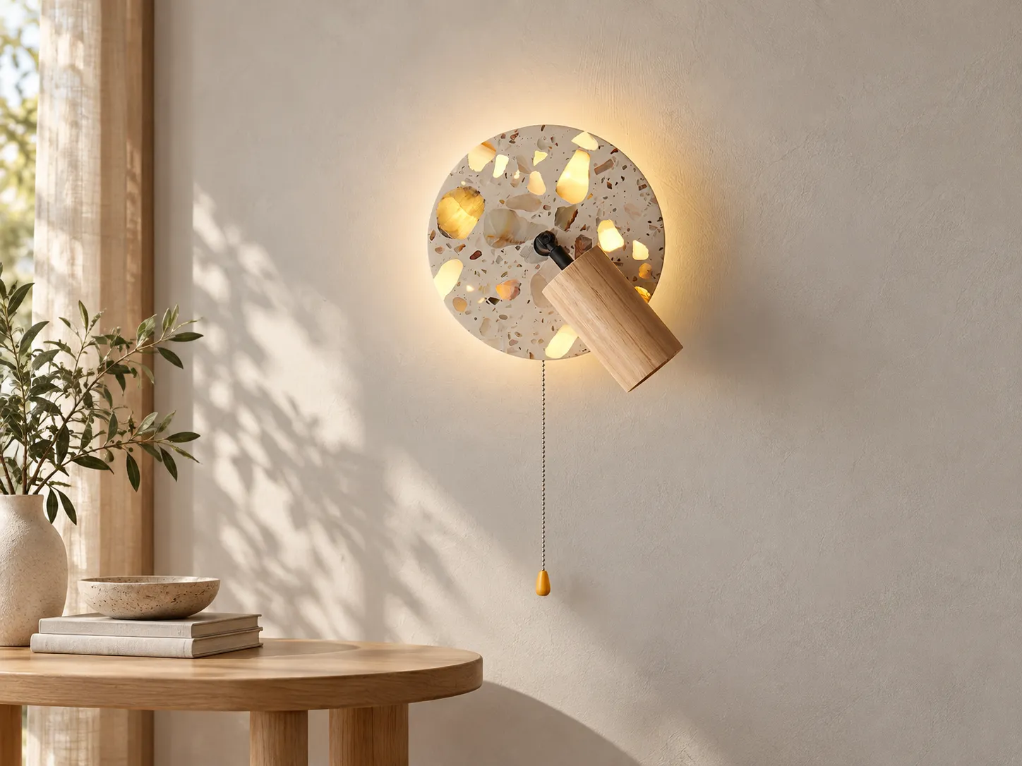 Terrazzo and Wood Adjustable Wall Lamp in a second interior setting