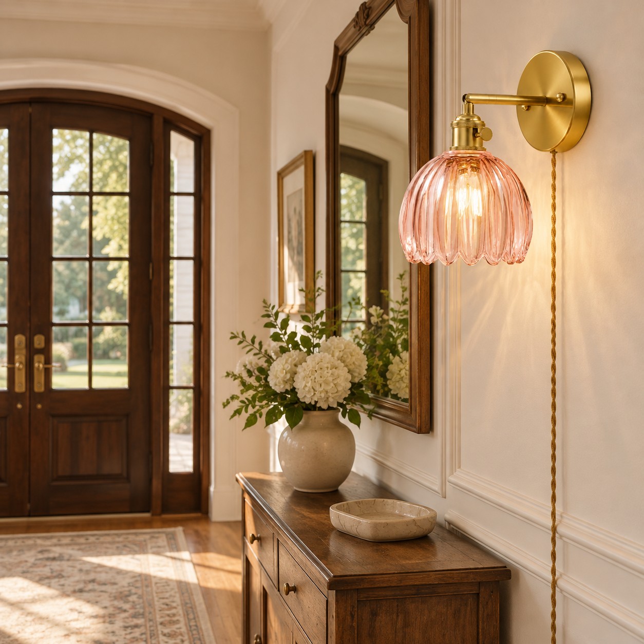 Tulip glass plug-in wall sconce detail