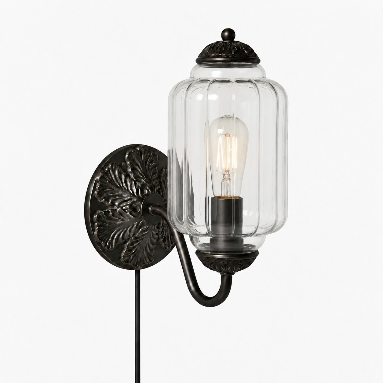 Eloise fluted milk-glass plug-in wall sconce