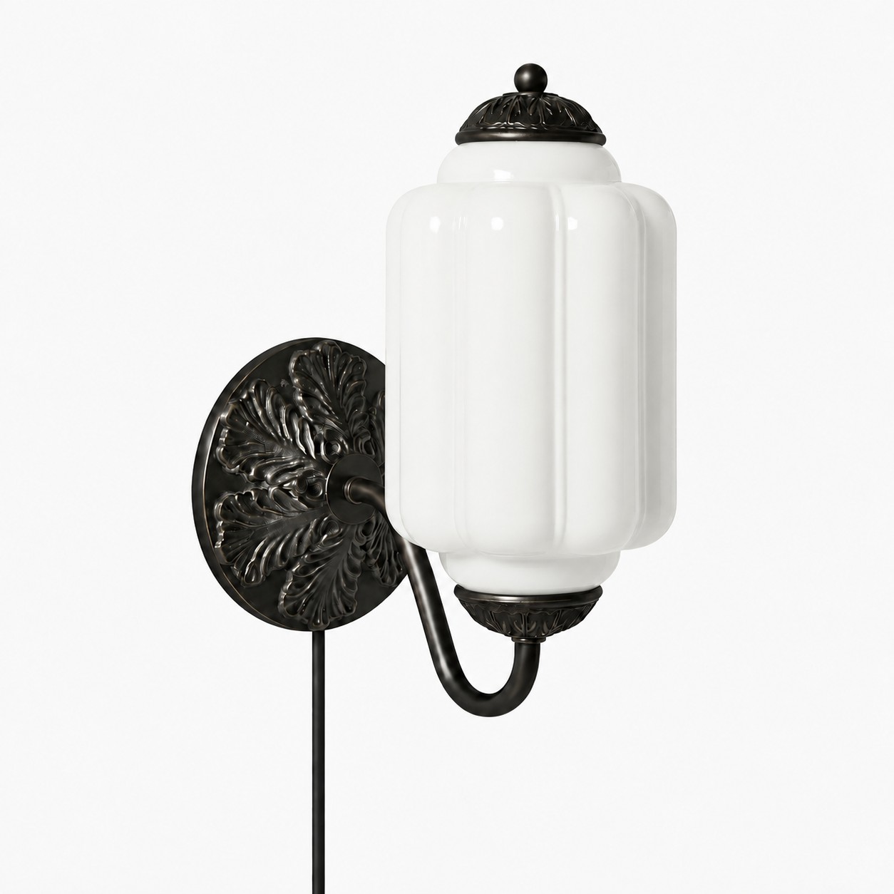 Eloise fluted milk-glass plug-in wall sconce