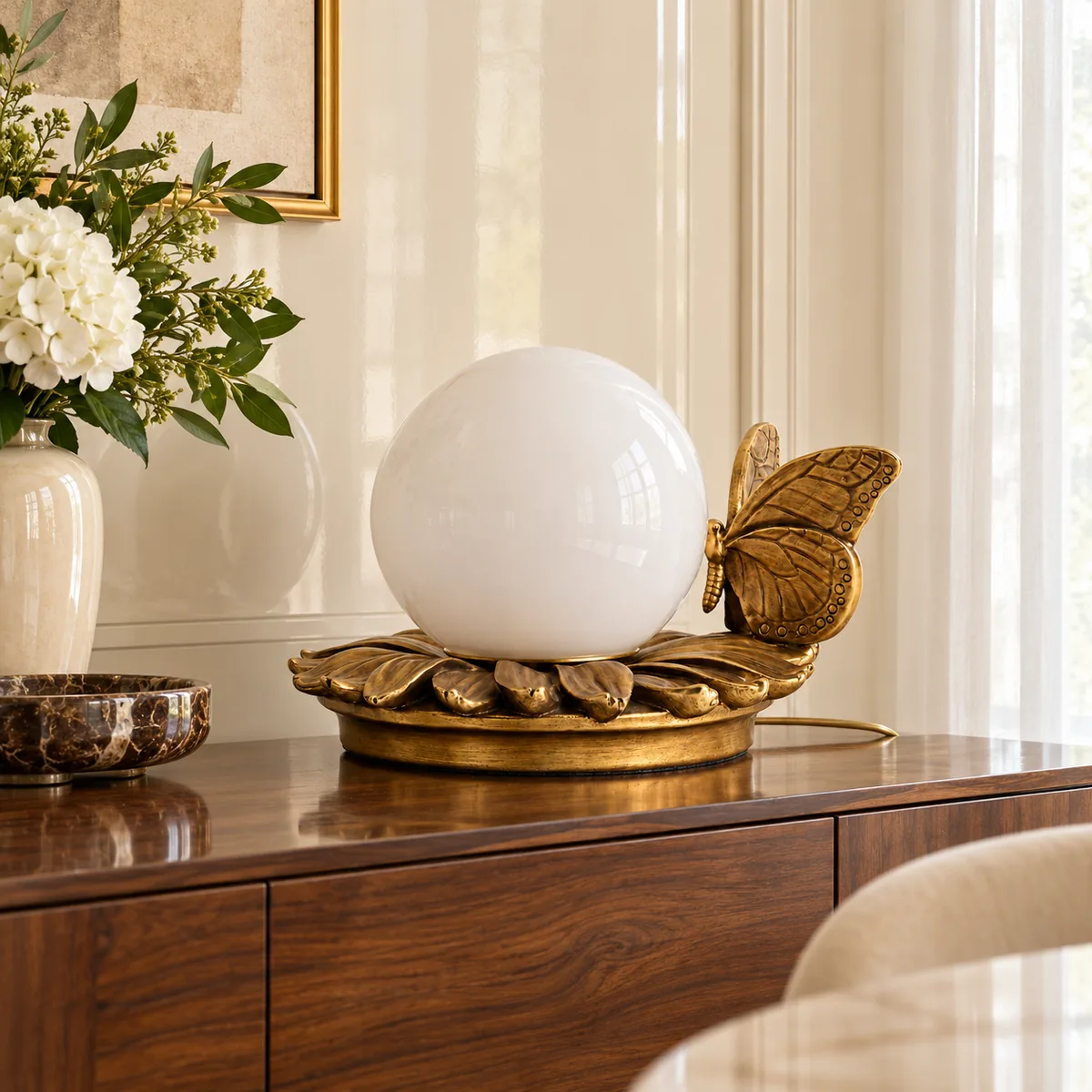 Leaf Base, Globe Shade, Cast Butterfly