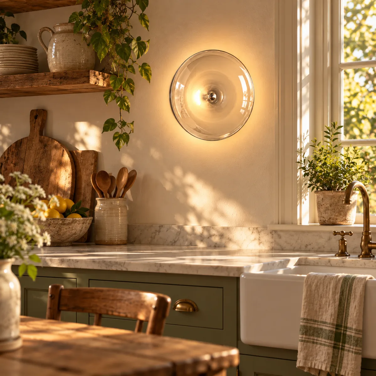Glass Disc, Iron Frame, Wall or Cord