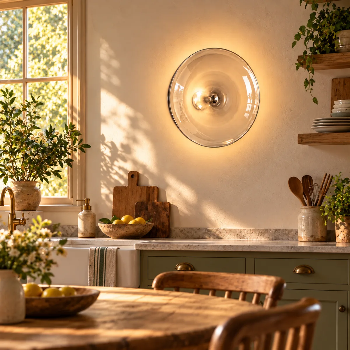 Glass Disc, Iron Frame, Wall or Cord