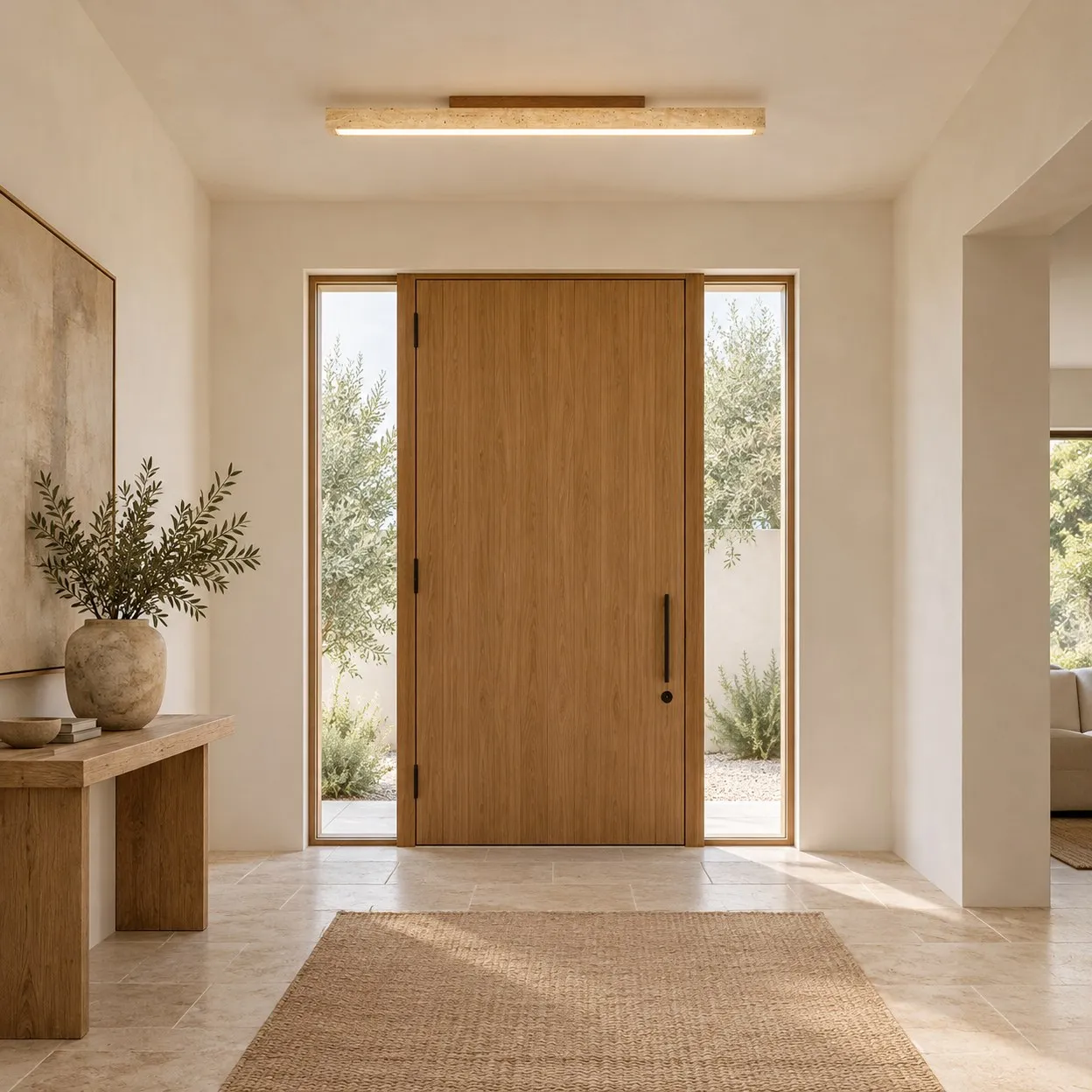 Entry with one stone linear ceiling light