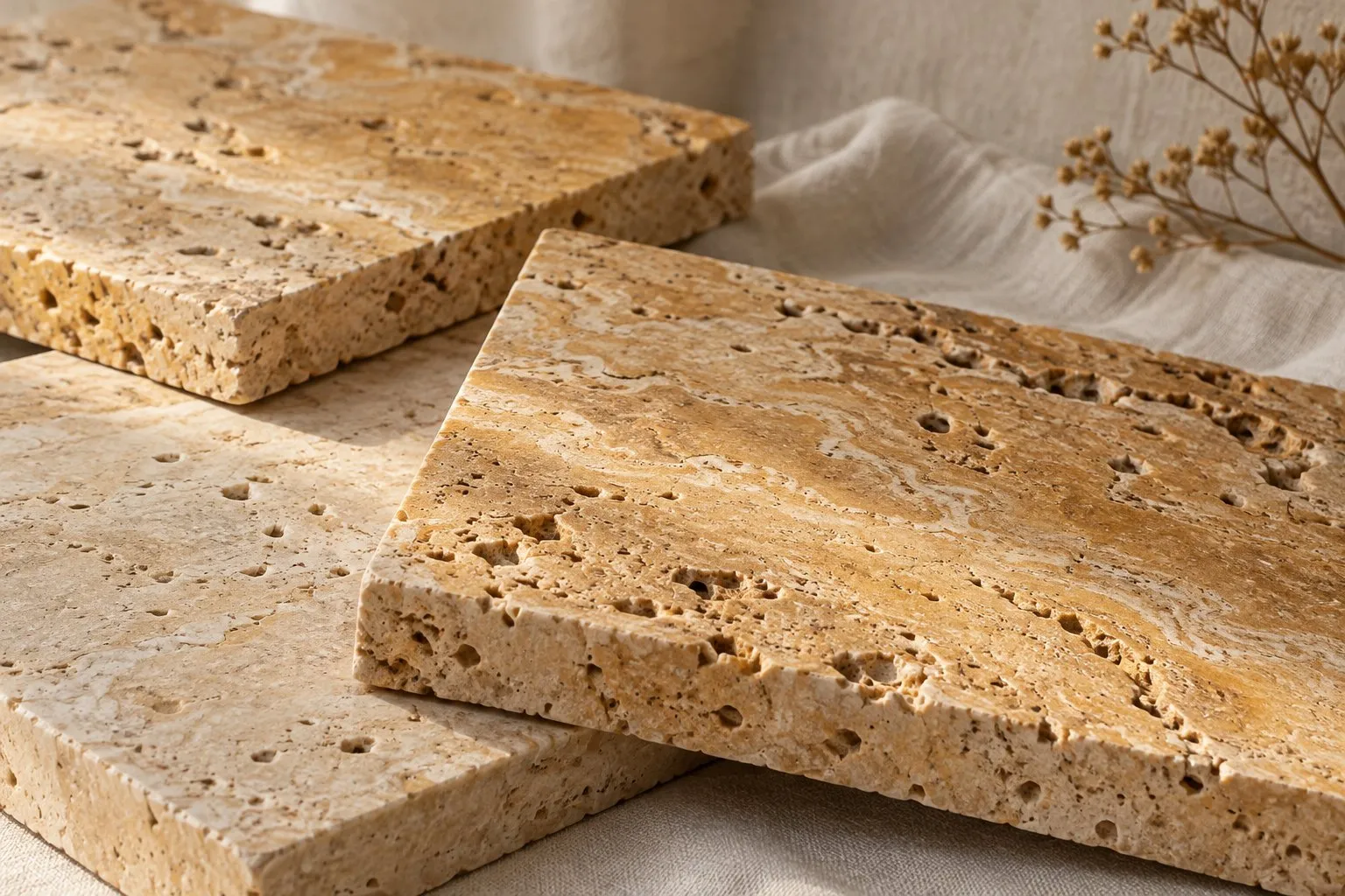 Honey travertine close-up