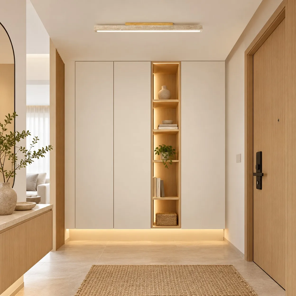 Cloakroom with one stone linear ceiling light